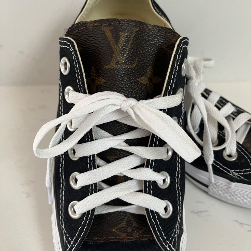 Custom Vuitton converse Black Louis Vuitton tongue added classic Louis Vuitton